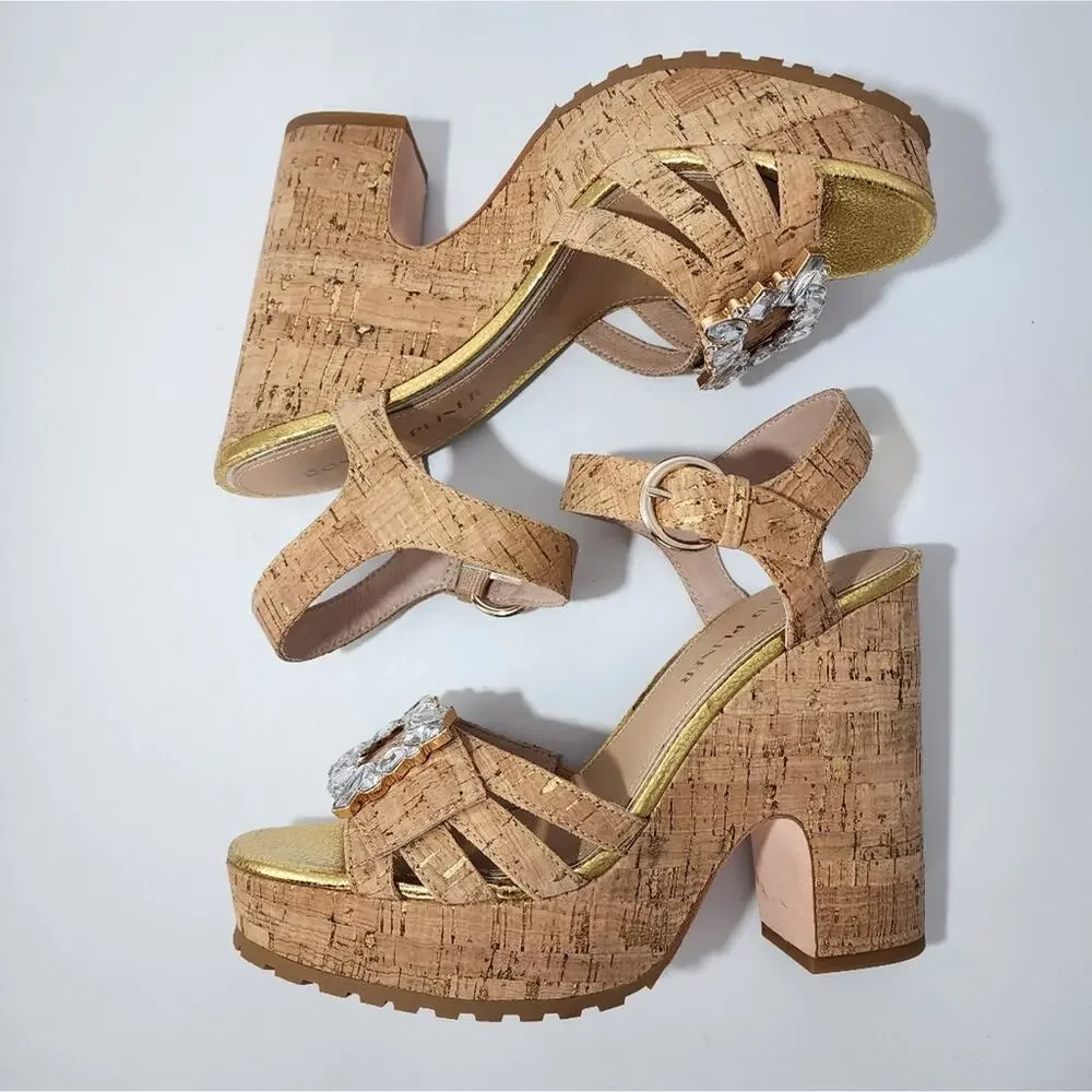 Donald Pliner Galatea Cork Platform Jeweled Sandals Size 8.5 NWT
